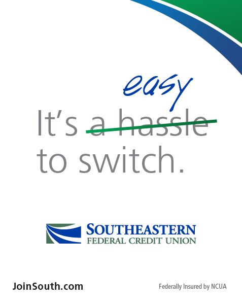 SFCU ad reading, "It's a hassle to switch," with "a hassle" crossed out and amended to, "easy"